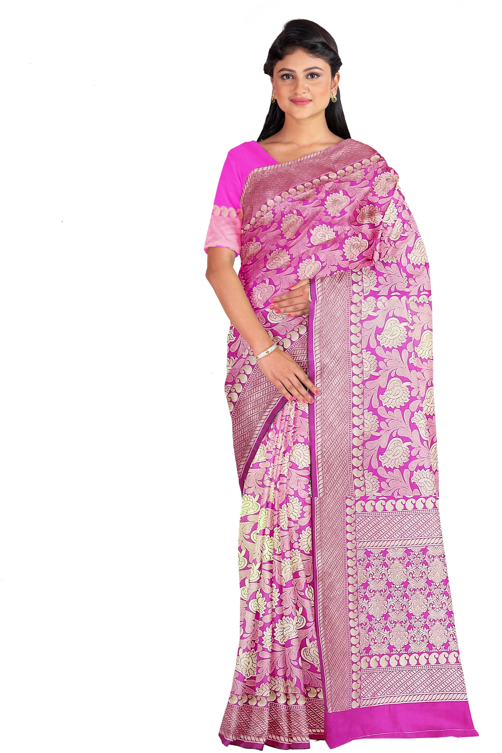 

Kanieshka Beautiful Woven Pink Silk Saree With Blouse Piece
