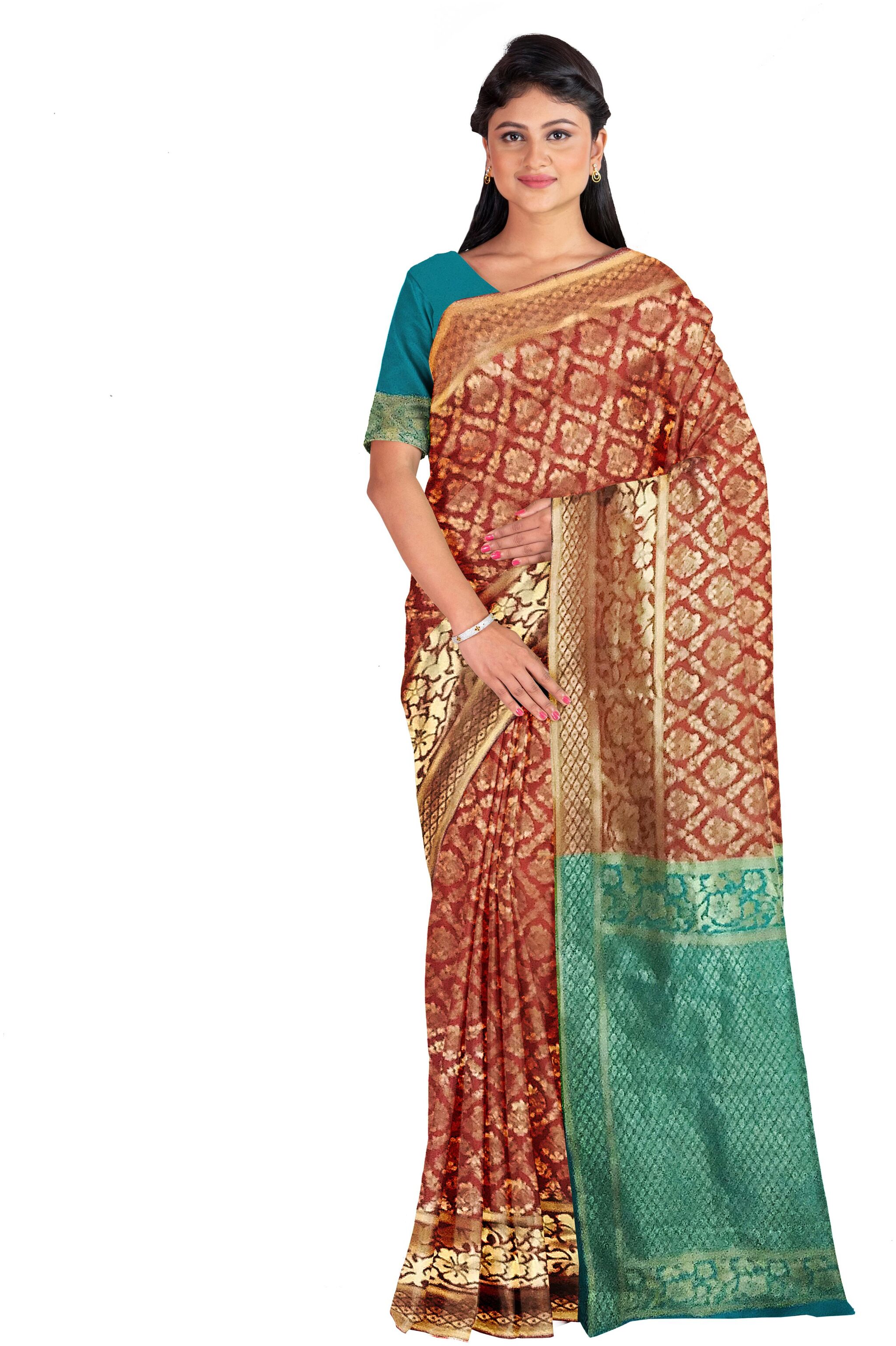 

Kanieshka Women Artificial Silk Woven Red Saree With Blouse