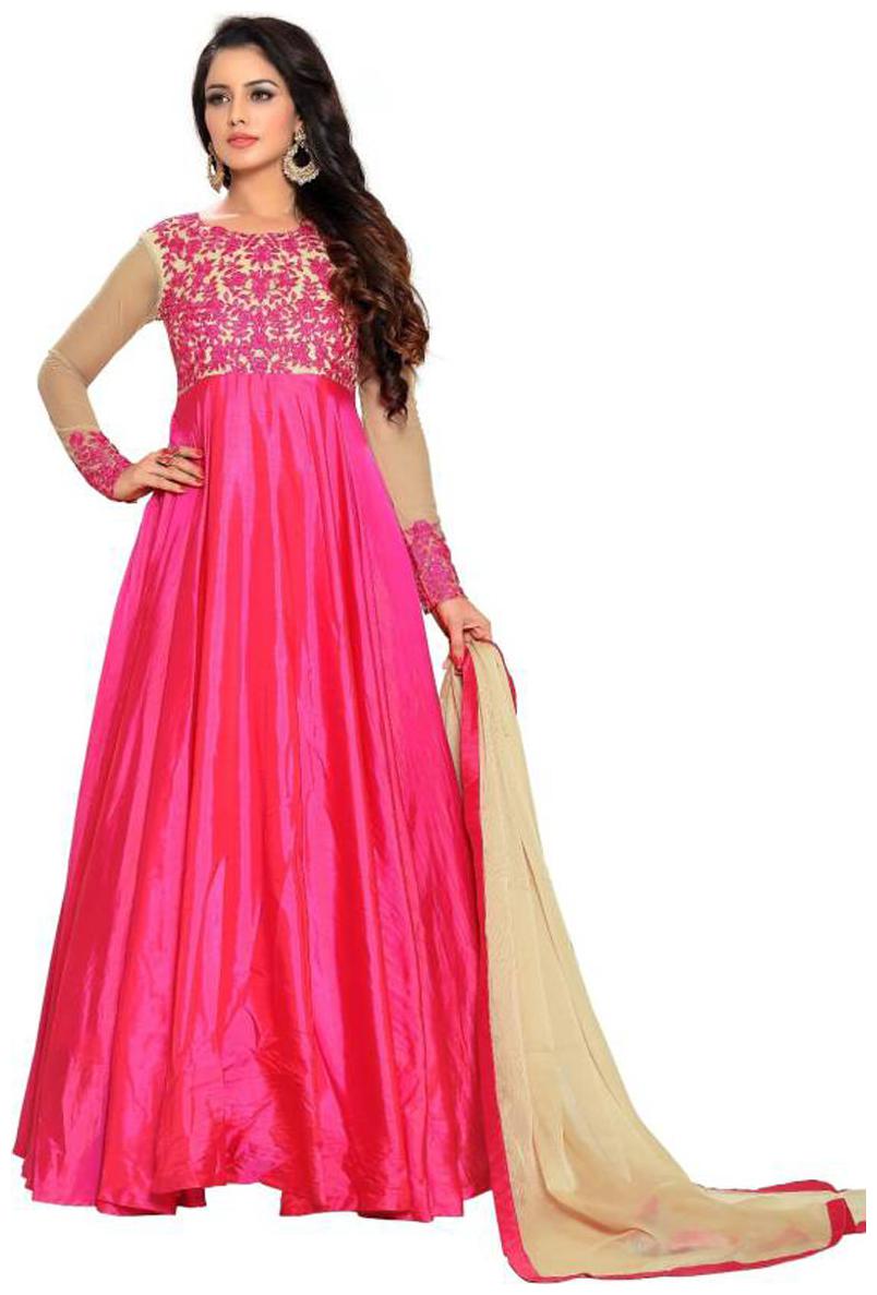 

KAPANKU Blended Embroidered Pink Anarkali Kurta Bottom With Dupatta