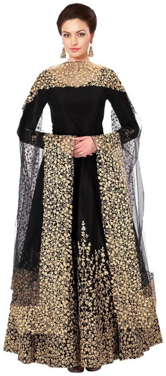 

KAPANKU Blended Embroidered Black Anarkali Kurta Bottom With Dupatta