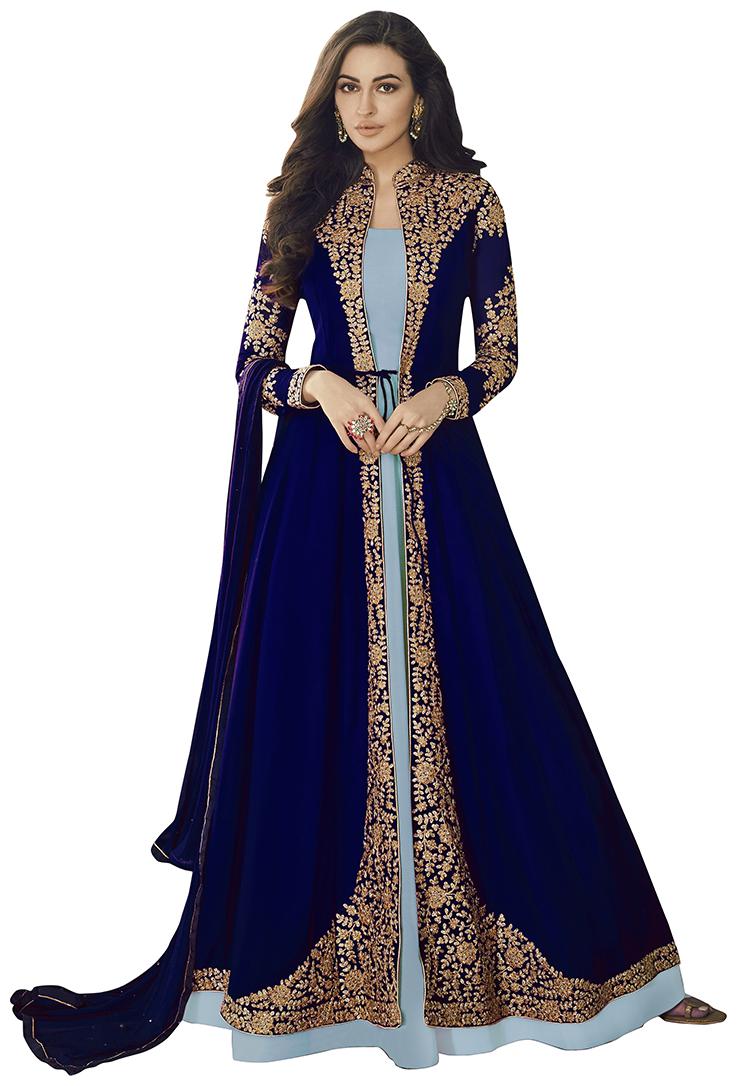 

KAPANKU Georgette Embroidered Blue Anarkali Kurta Bottom With Dupatta