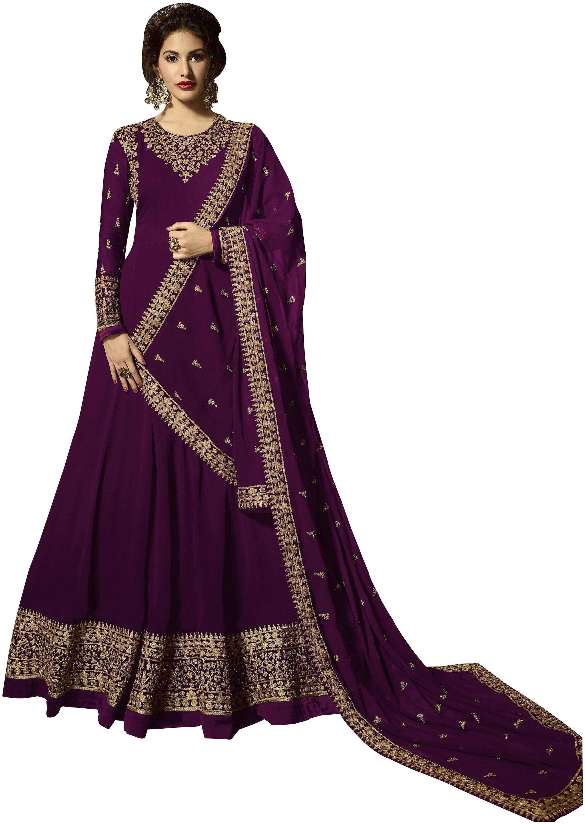 

KAPANKU Georgette Embroidered Purple Anarkali Kurta Bottom With Dupatta