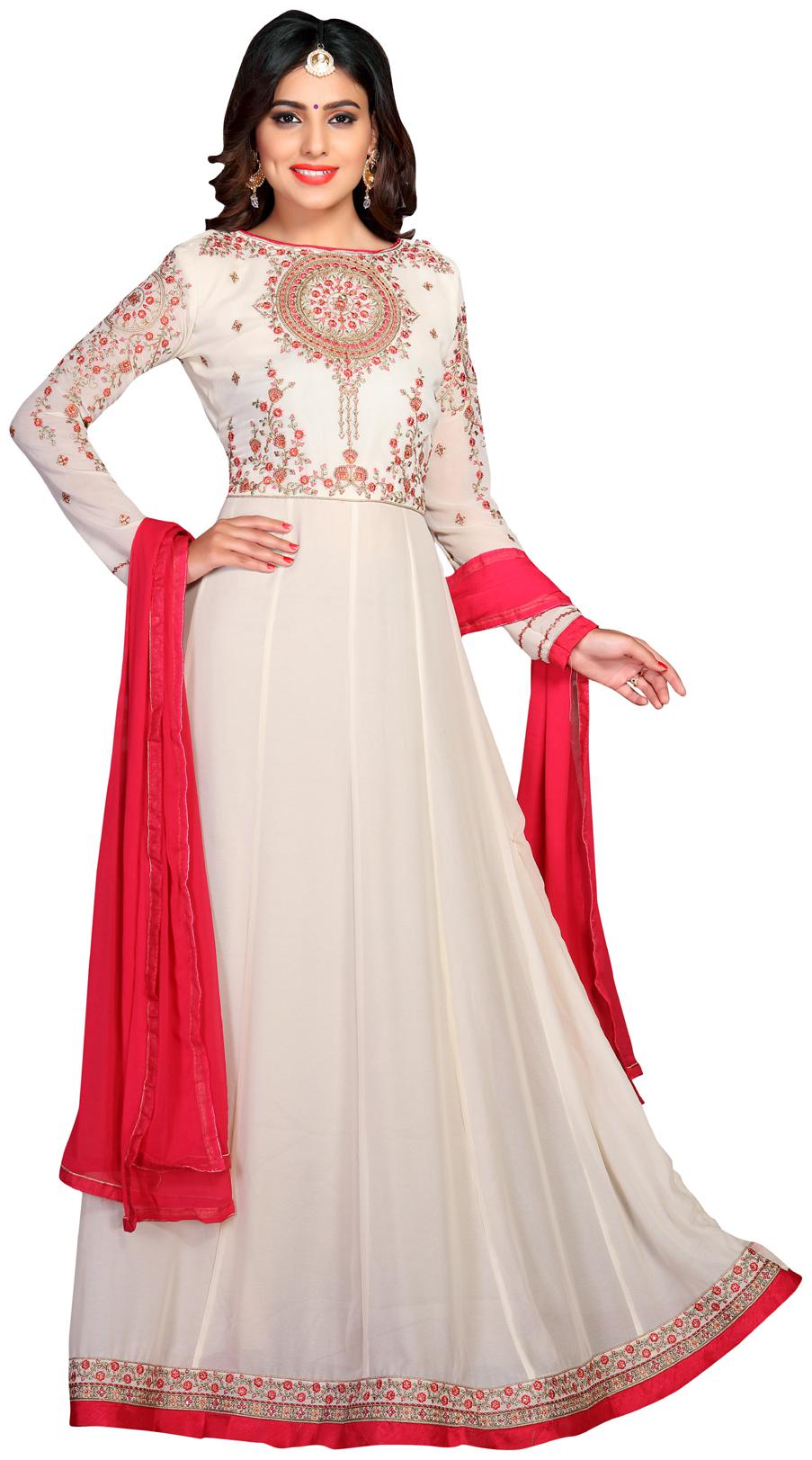 

KAPANKU Georgette Embroidered Beige Anarkali Kurta Bottom With Dupatta