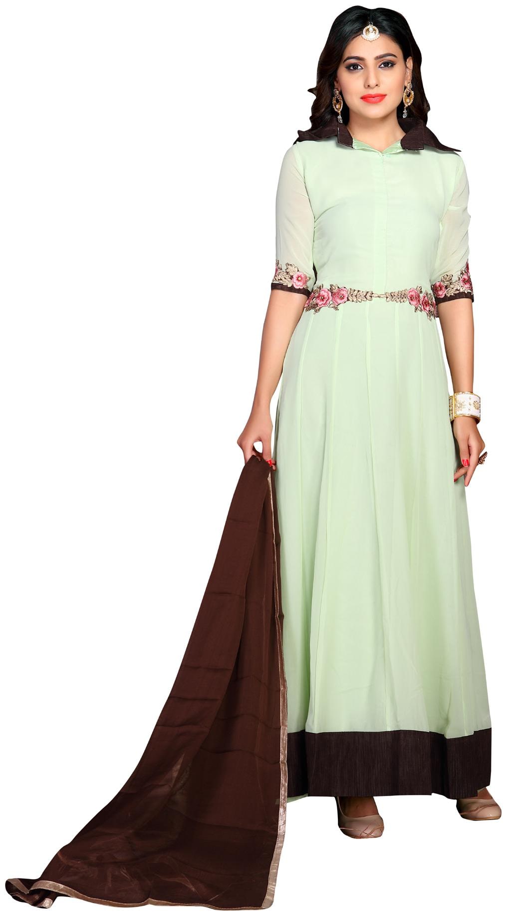 

KAPANKU Georgette Embroidered Green Anarkali Kurta Bottom With Dupatta