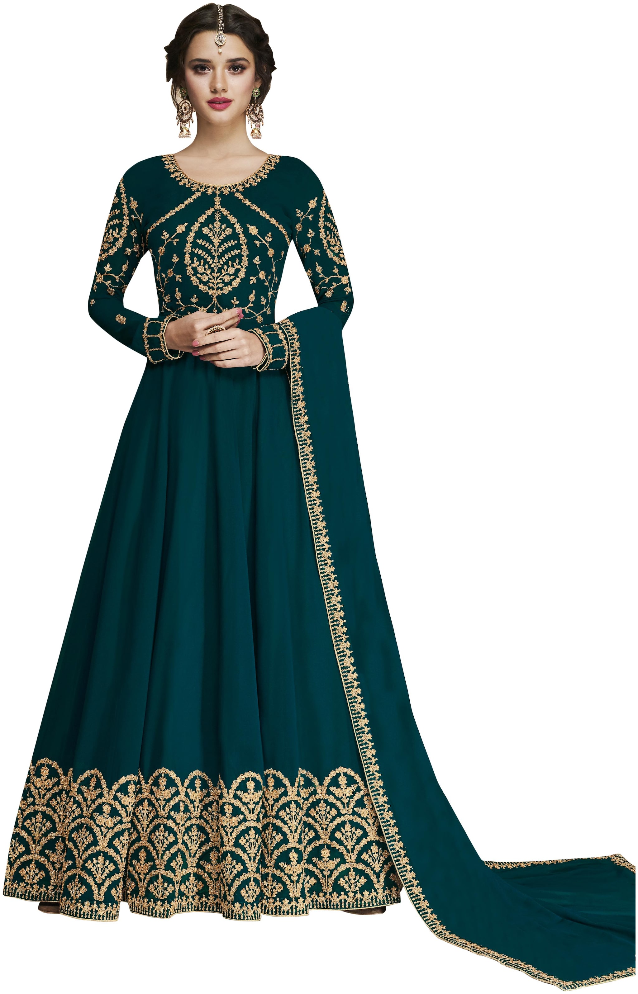 

KAPANKU Georgette Embroidered Blue Anarkali Kurta Bottom With Dupatta