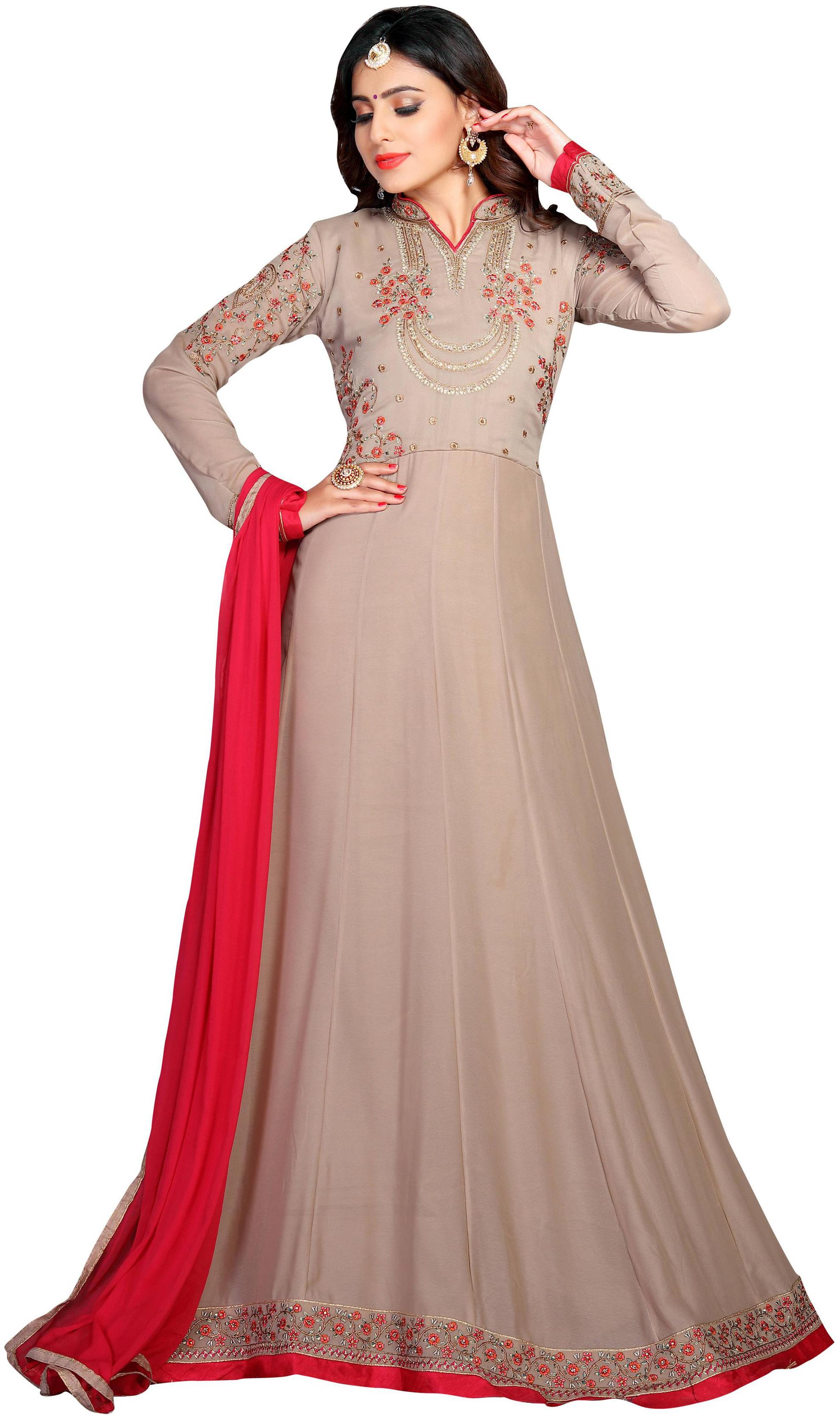 

KAPANKU Georgette Embroidered Beige Anarkali Kurta Bottom With Dupatta
