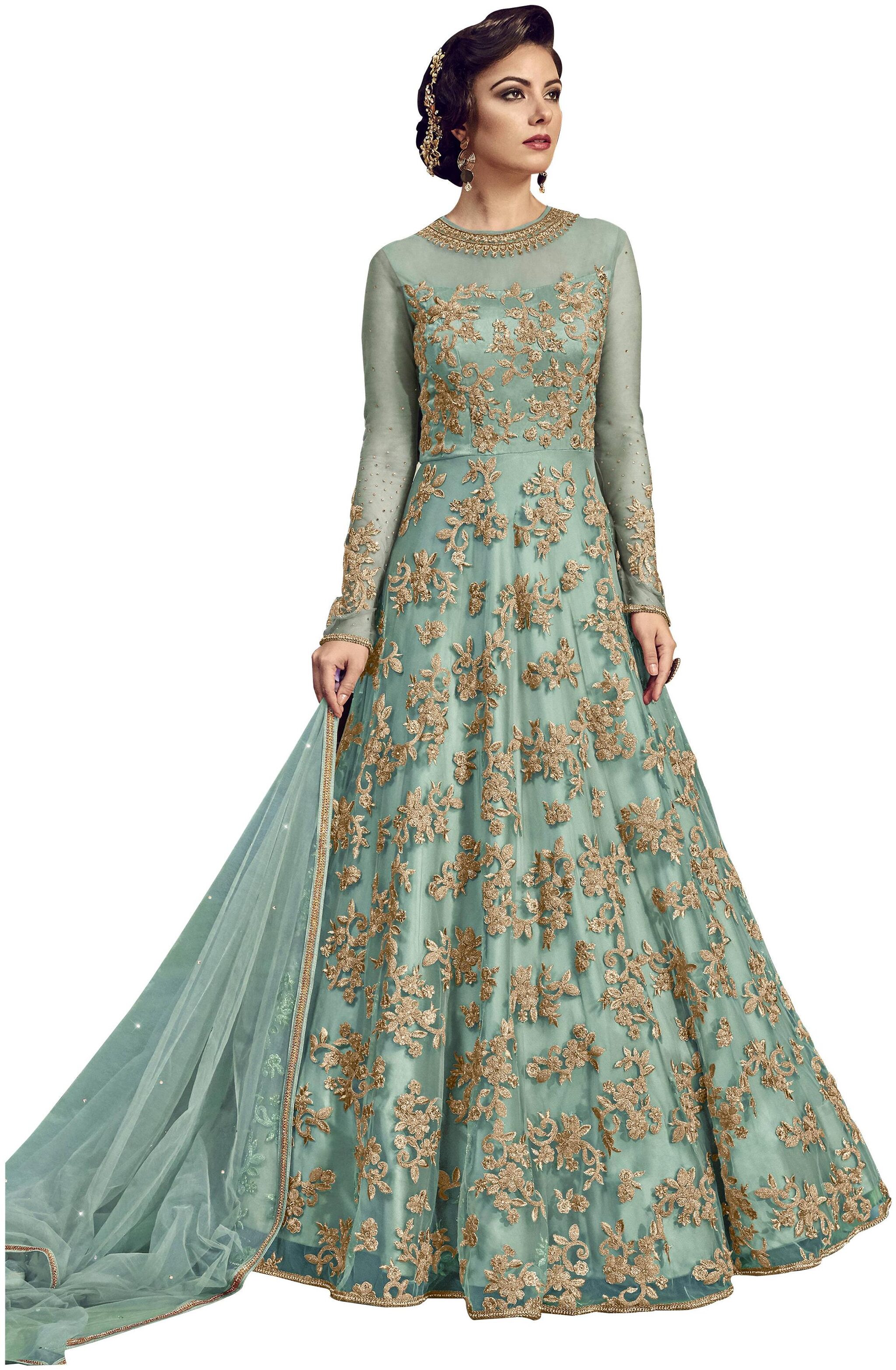 

KAPANKU Net Embroidered Blue Anarkali Kurta Bottom With Dupatta