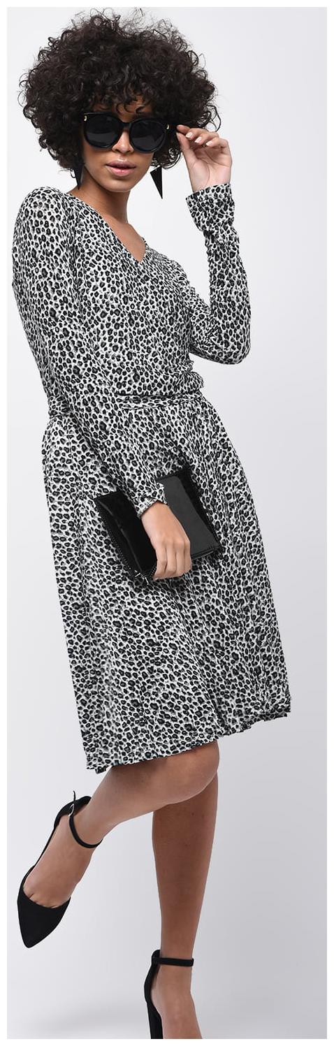 

Kapoor Brother s Grey Animal print Fit flare dress