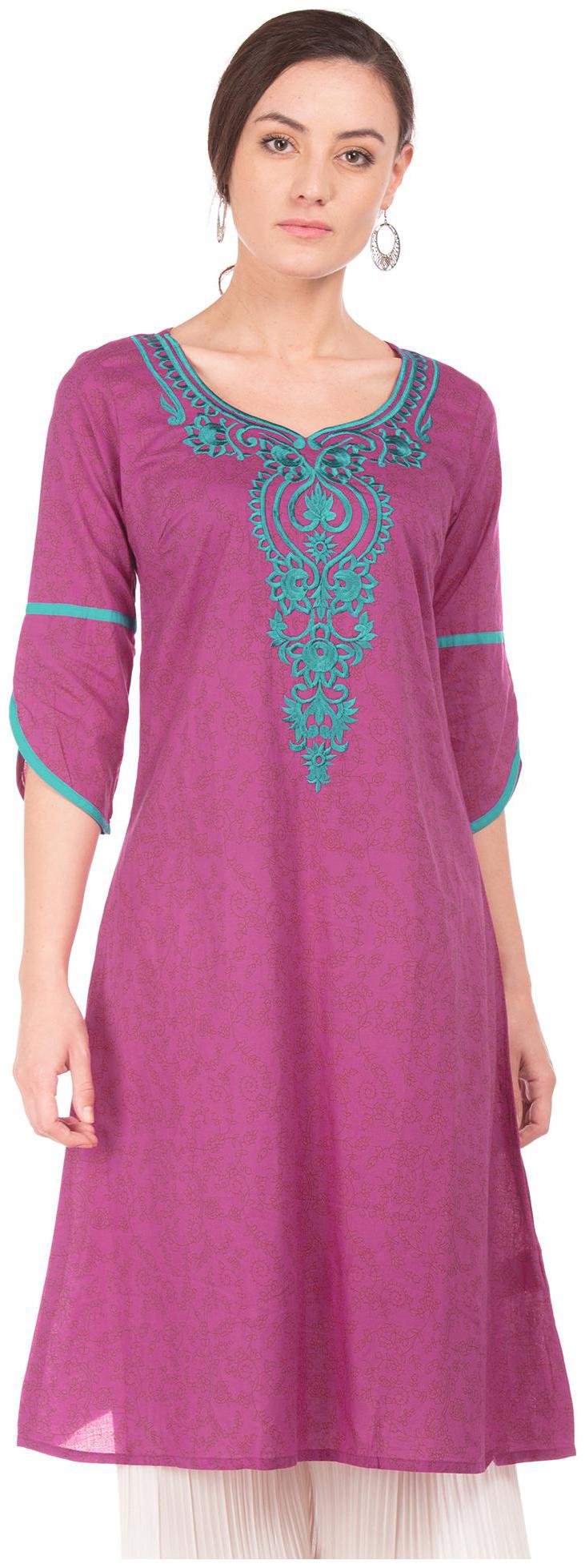 

Karigari Embroidered Front A-Line Kurta - Pink