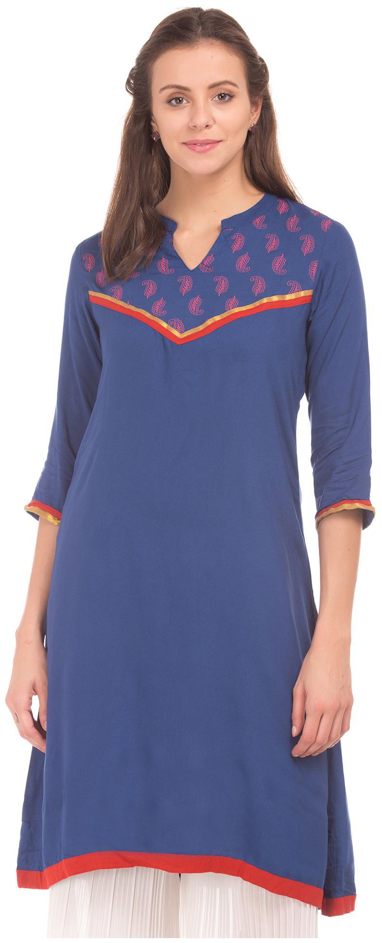 

Karigari Mandarin Neck A-Line Kurta - Blue
