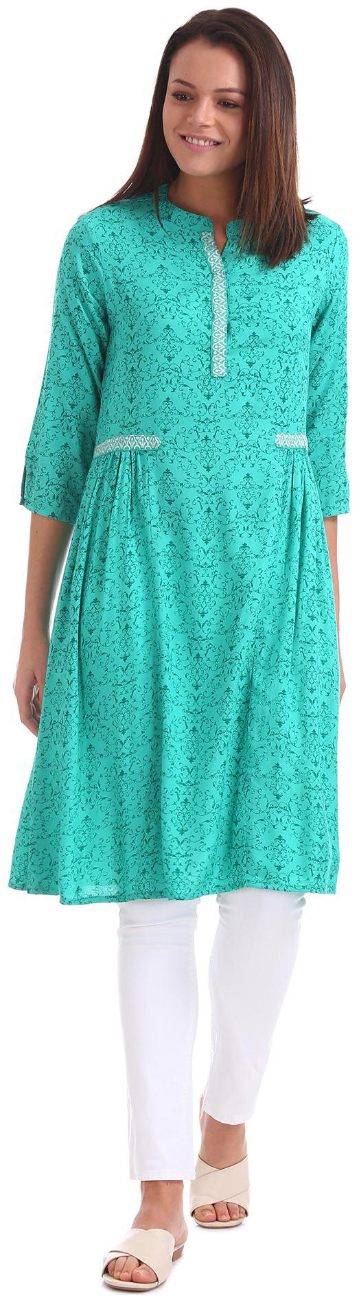 

Karigari Rayon Printed Green Kurta