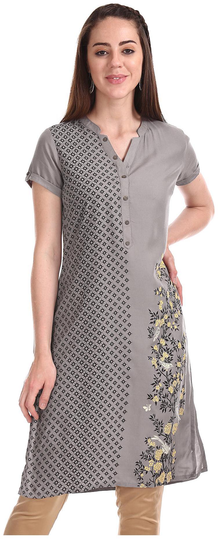 

Karigari Women Grey Printed Straight Kurta
