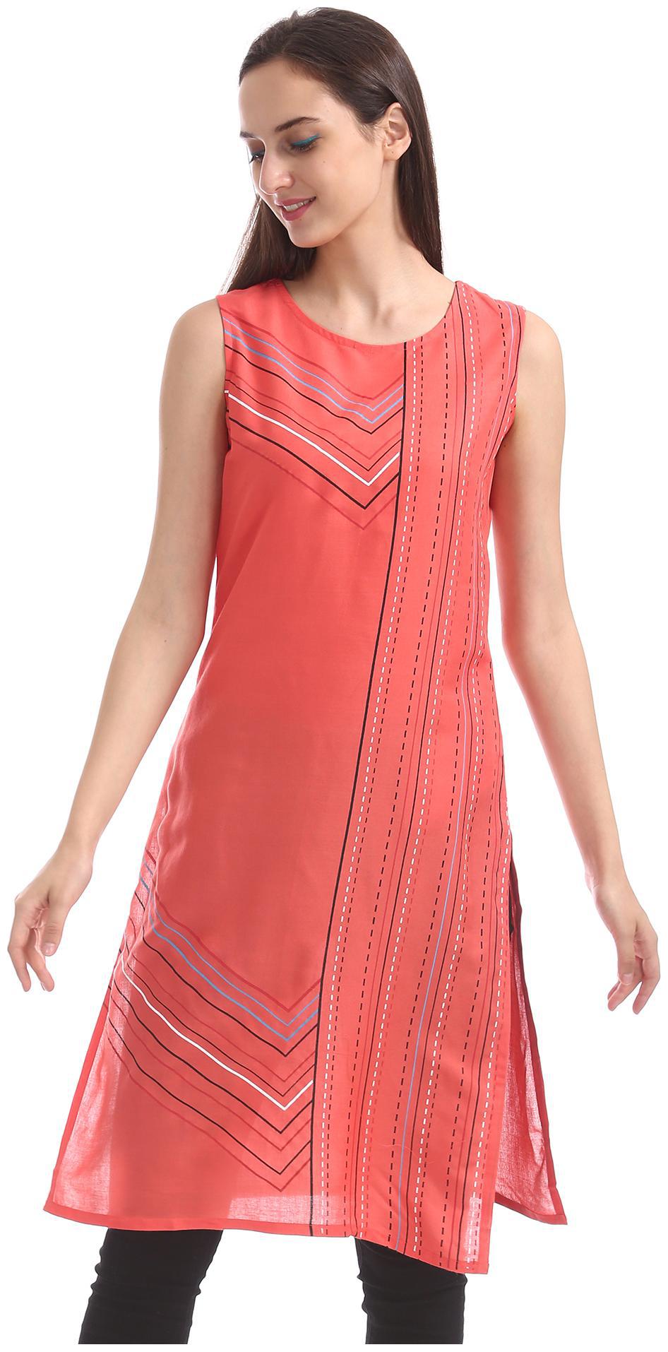 

Karigari Women Orange Printed Straight Kurta