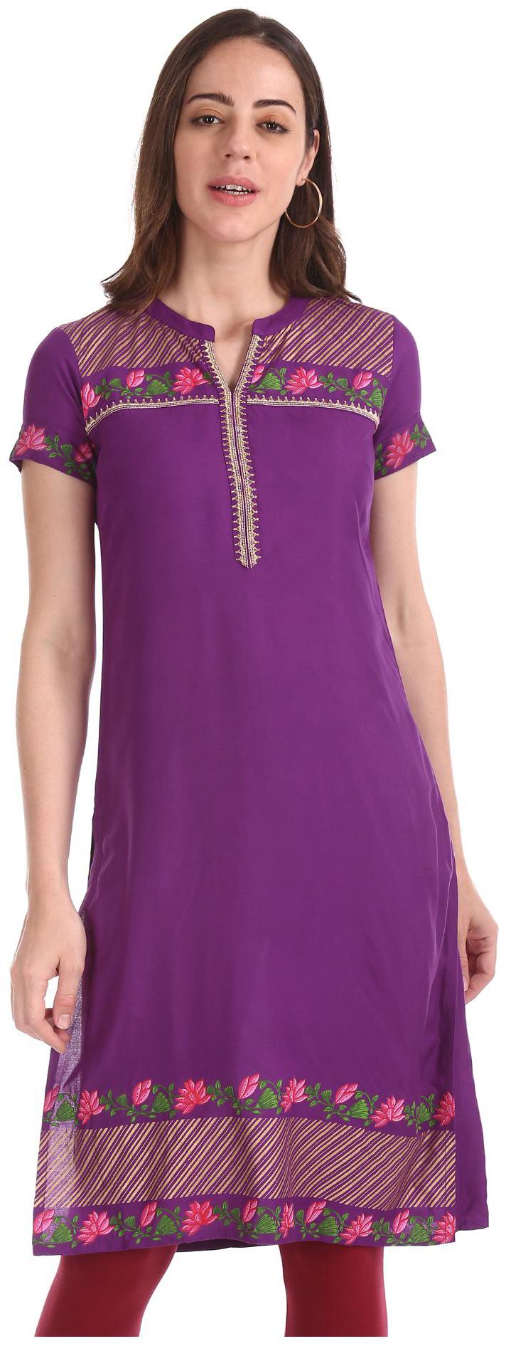 

Karigari Women Purple Printed Straight Kurta