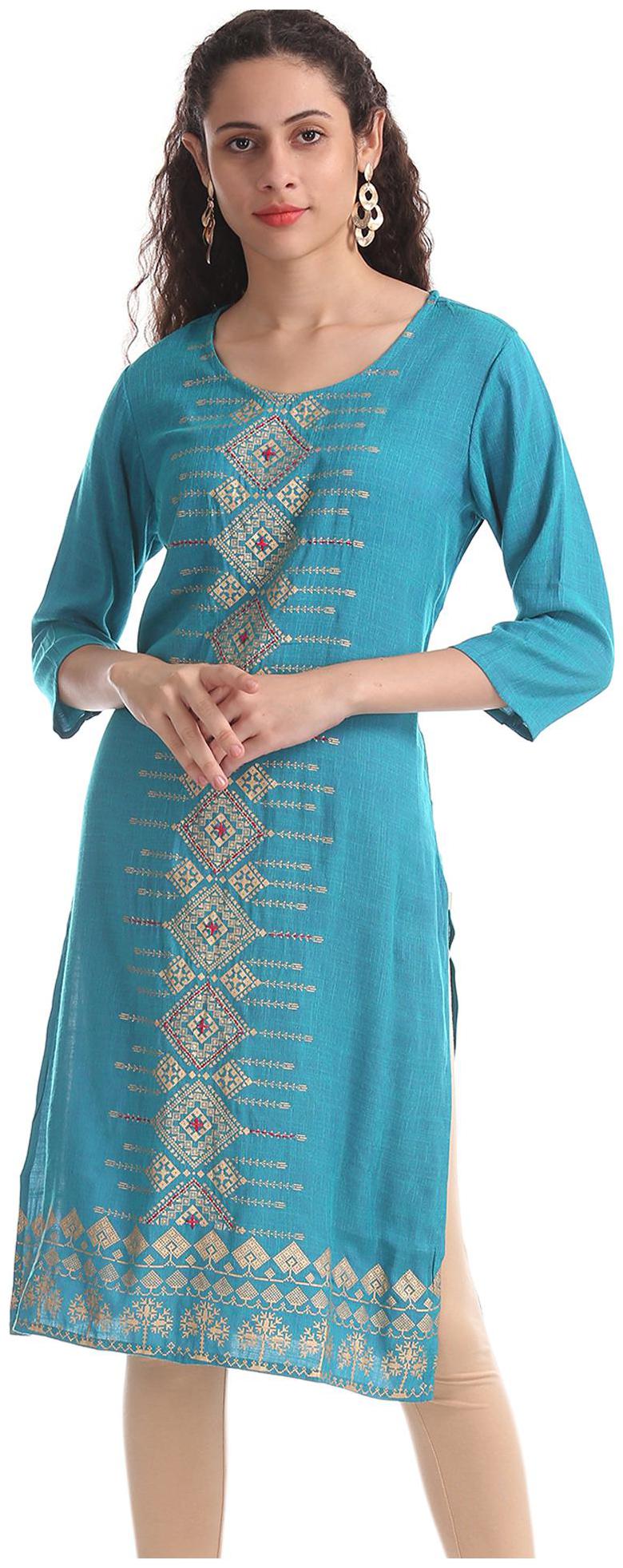 

Karigari Women Blue Printed Straight Kurta
