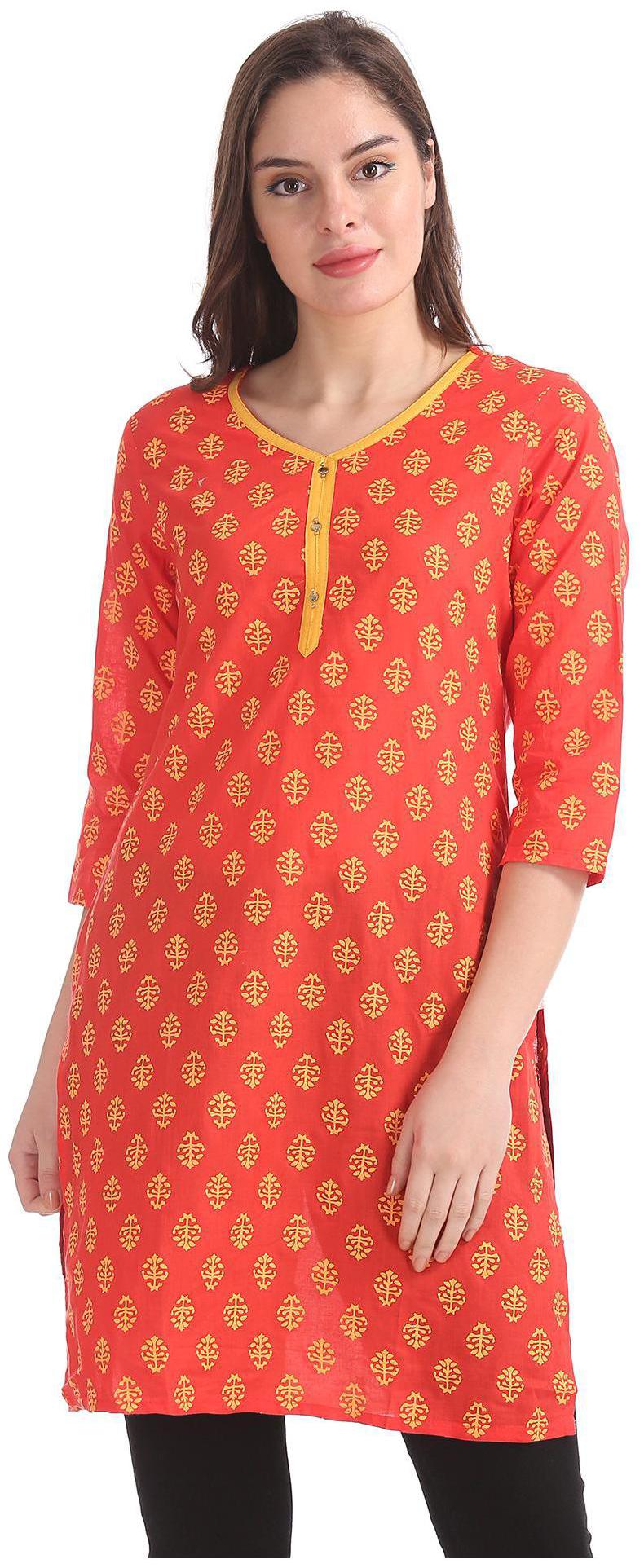 

Karigari Women Orange Printed Straight Kurta