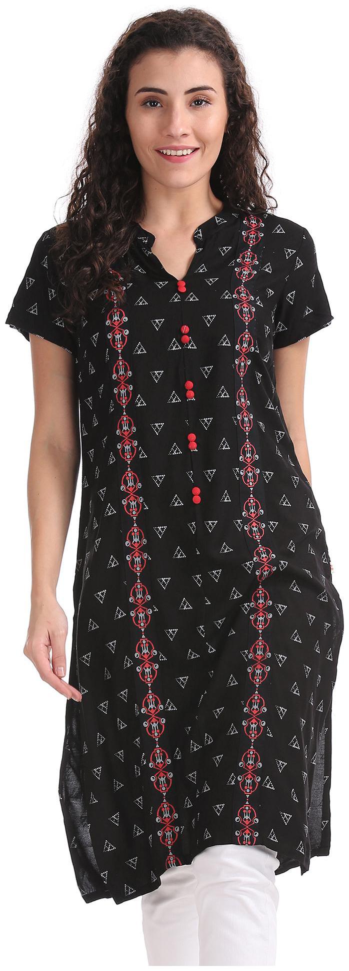 

Karigari Women Black Printed Straight Kurta