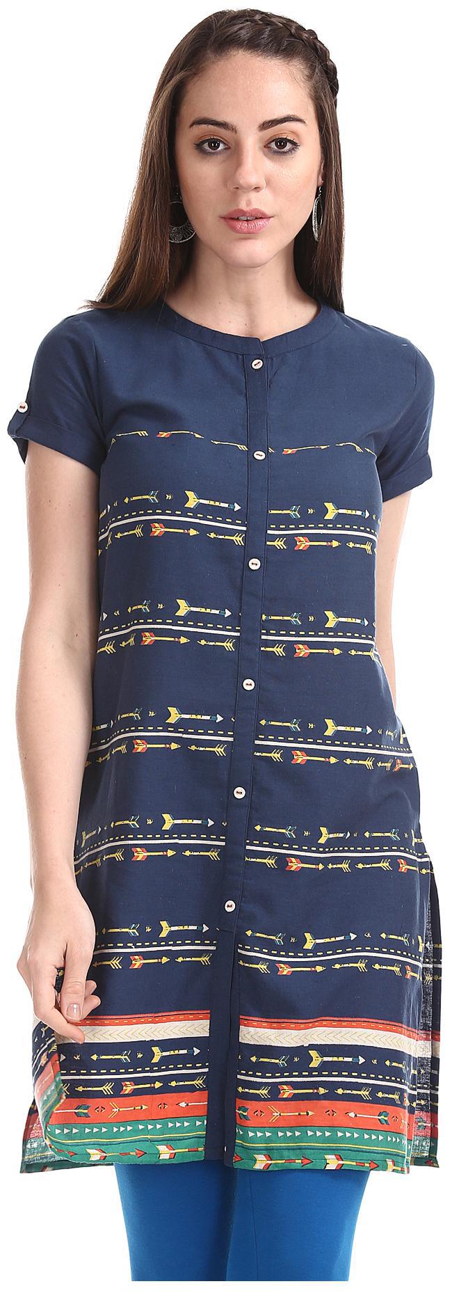 

Karigari Women Blue Printed Straight Kurta