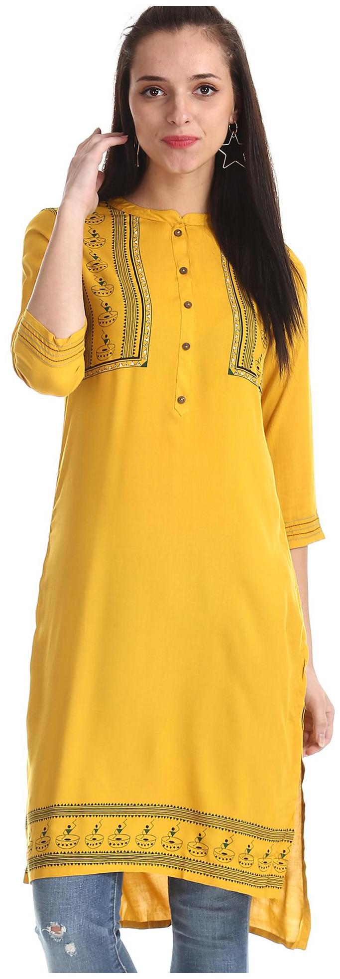 

Karigari Women Yellow Printed Straight Kurta