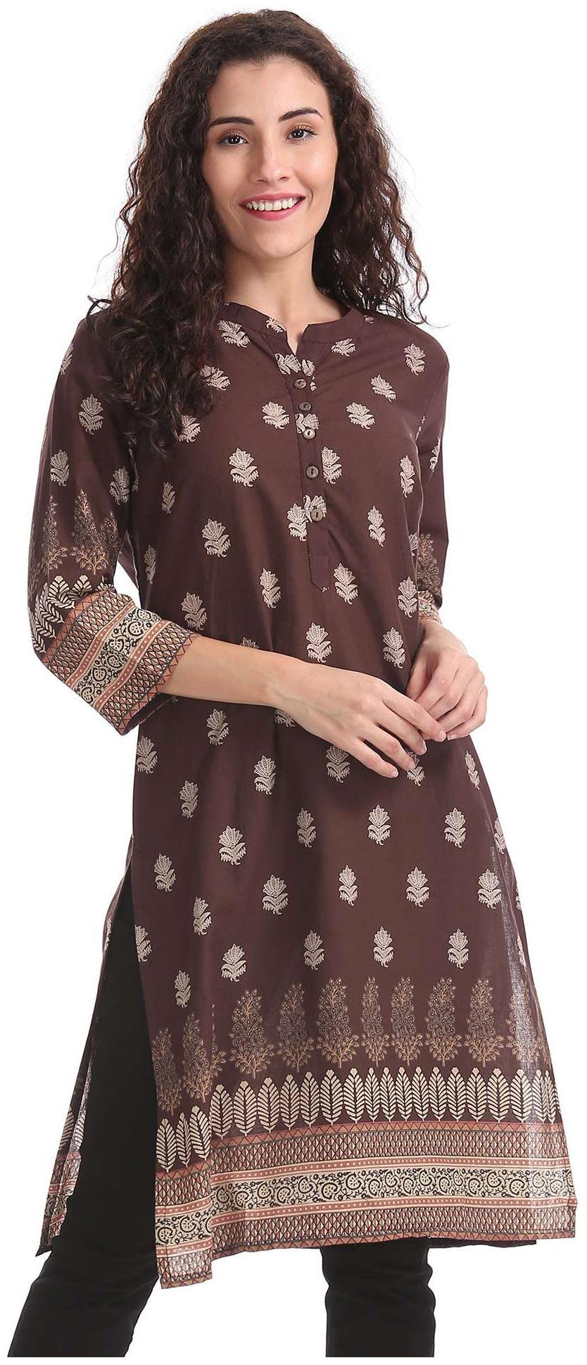 

Karigari Women Brown Printed Straight Kurta