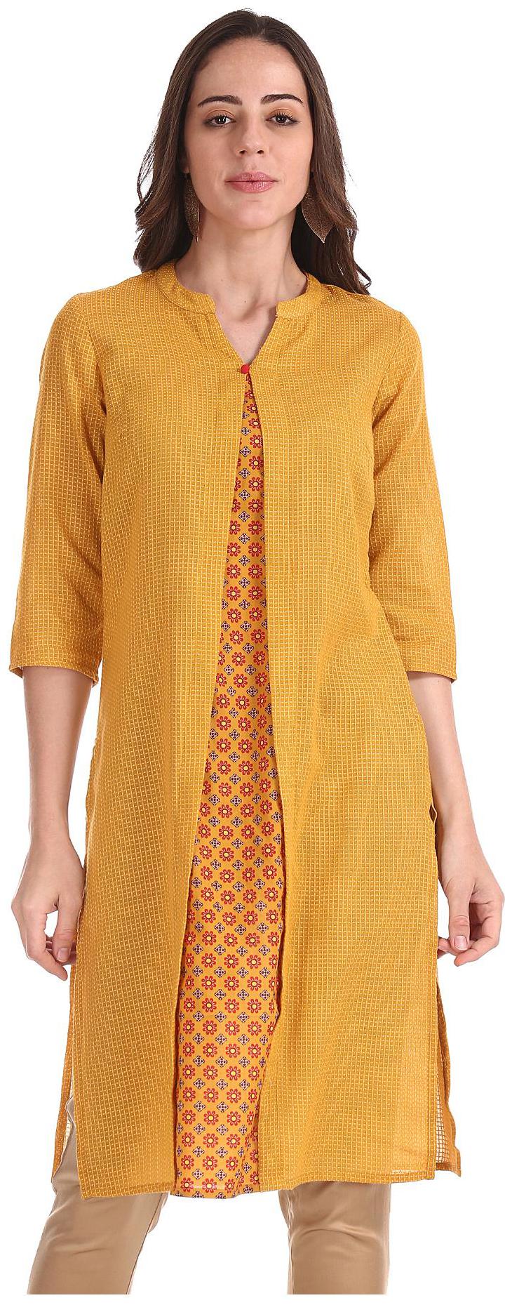 

Karigari Women Yellow Solid Straight Kurta