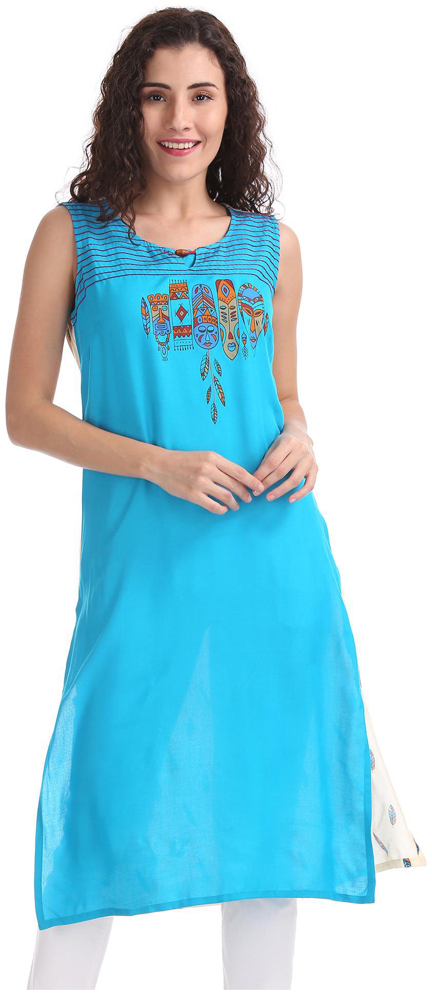 

Karigari Women Blue Colorblocked Straight Kurta