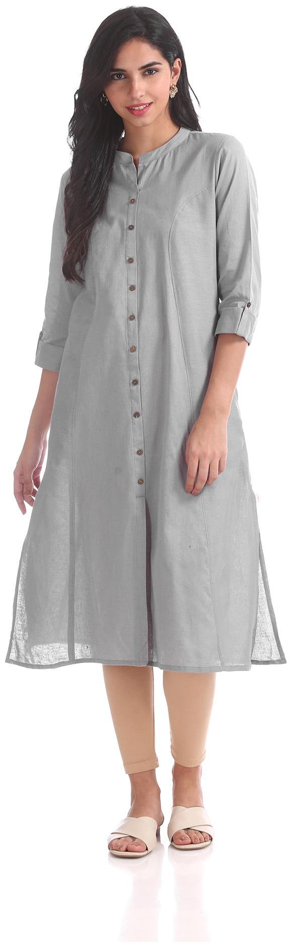 

Karigari Women Grey Solid Straight Kurta