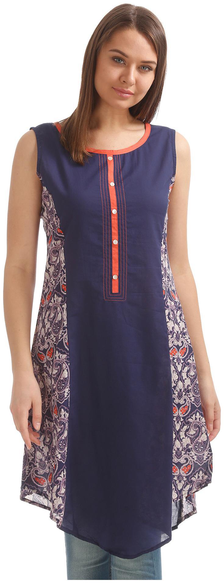 

Karigari Women Blue Printed Straight Kurta