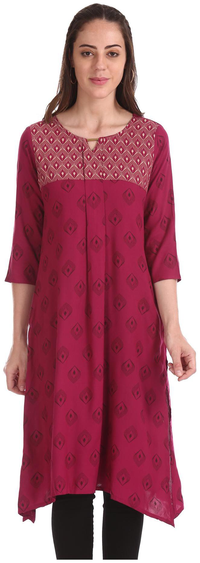 

Karigari Women Pink Printed Straight Kurta