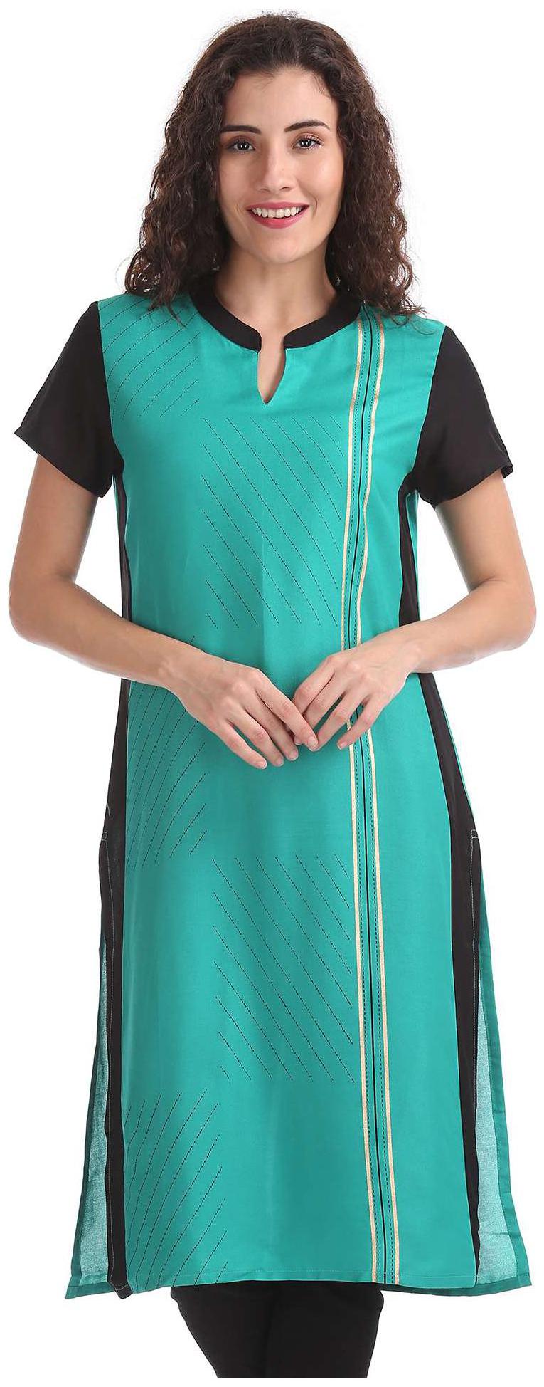 

Karigari Women Green Colorblocked Straight Kurta