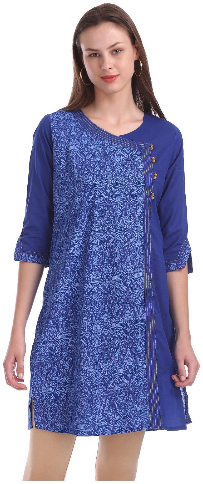 

Karigari Women Blue Printed Assymetrical Kurta