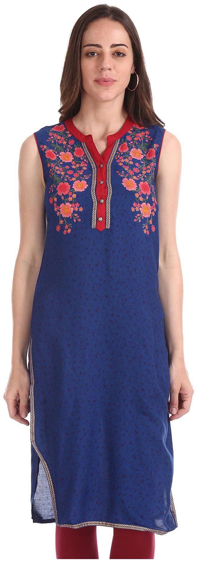 

Karigari Women Blue Printed Straight Kurta