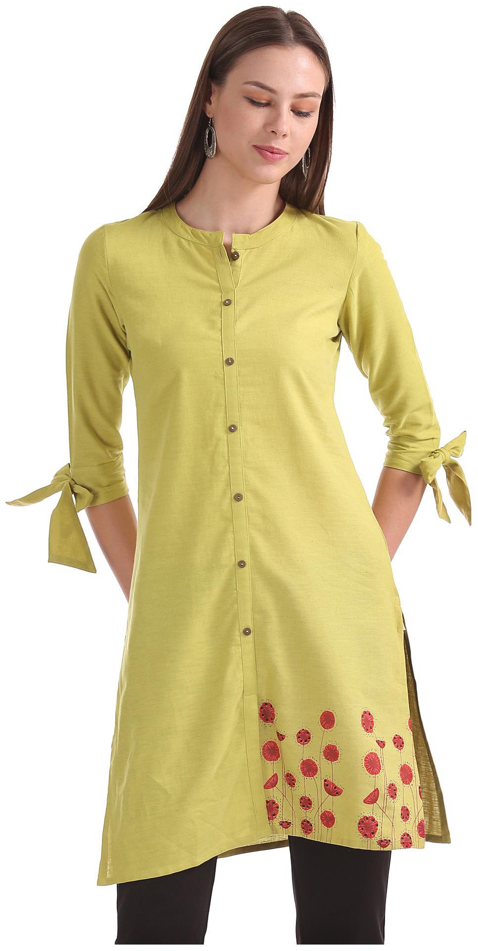 

Karigari Women Green Solid Straight Kurta