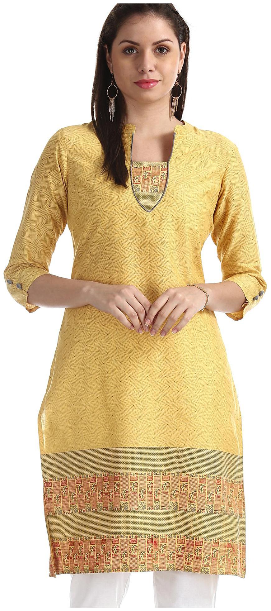

Karigari Women Yellow Printed Straight Kurta