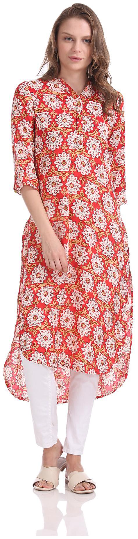 

Karigari Women Red Printed Straight Kurta