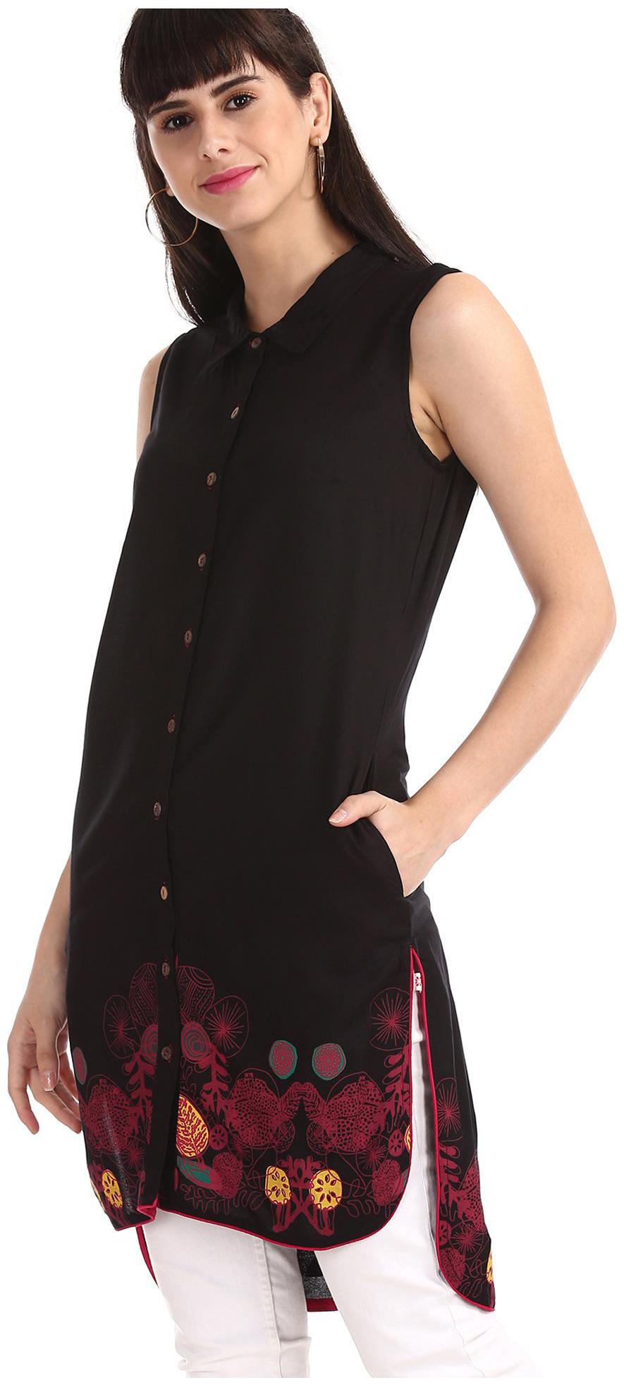 

Karigari Women Black Printed Straight Kurta