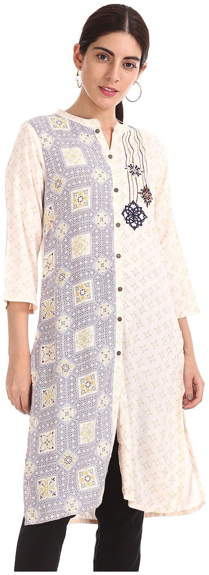 

Karigari Women White Printed Straight Kurta