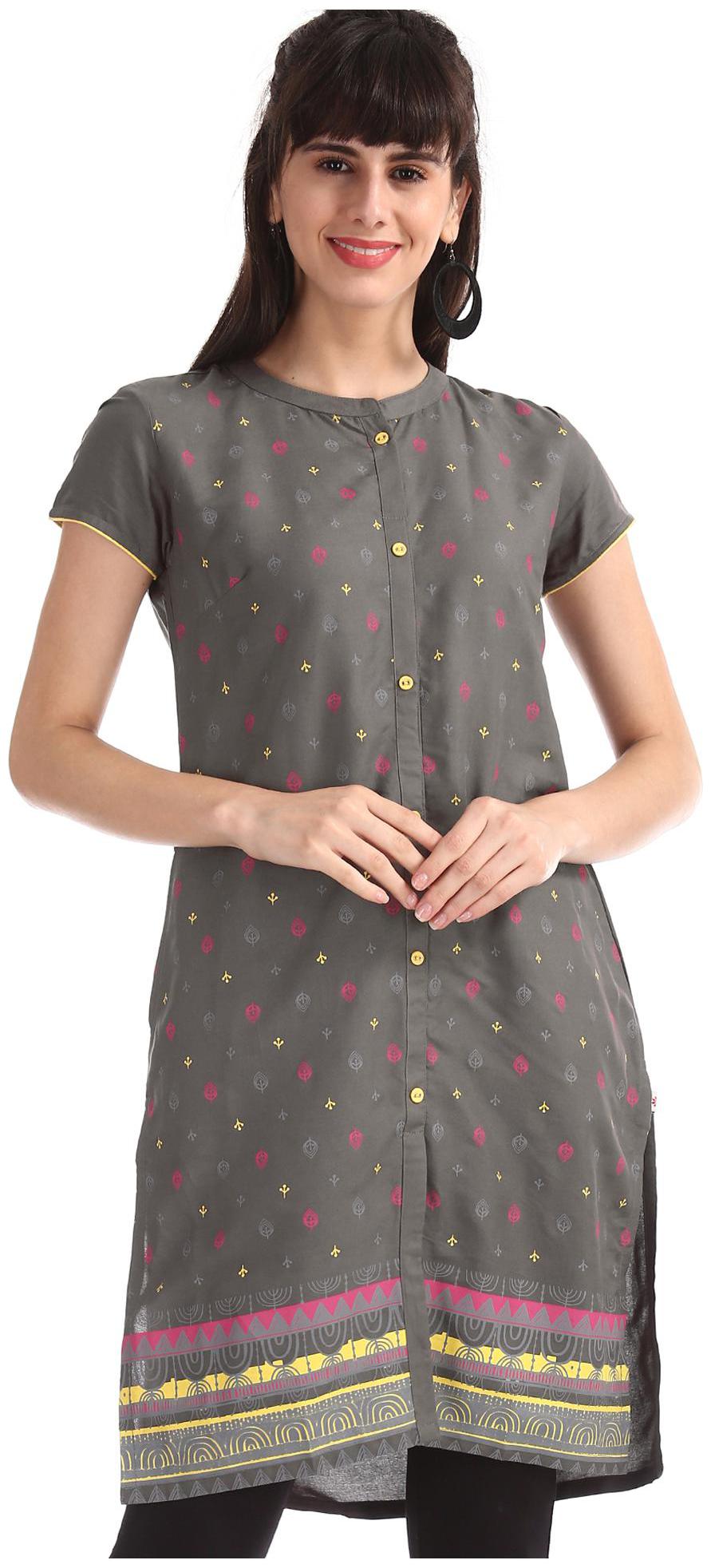 

Karigari Women Grey Printed Straight Kurta