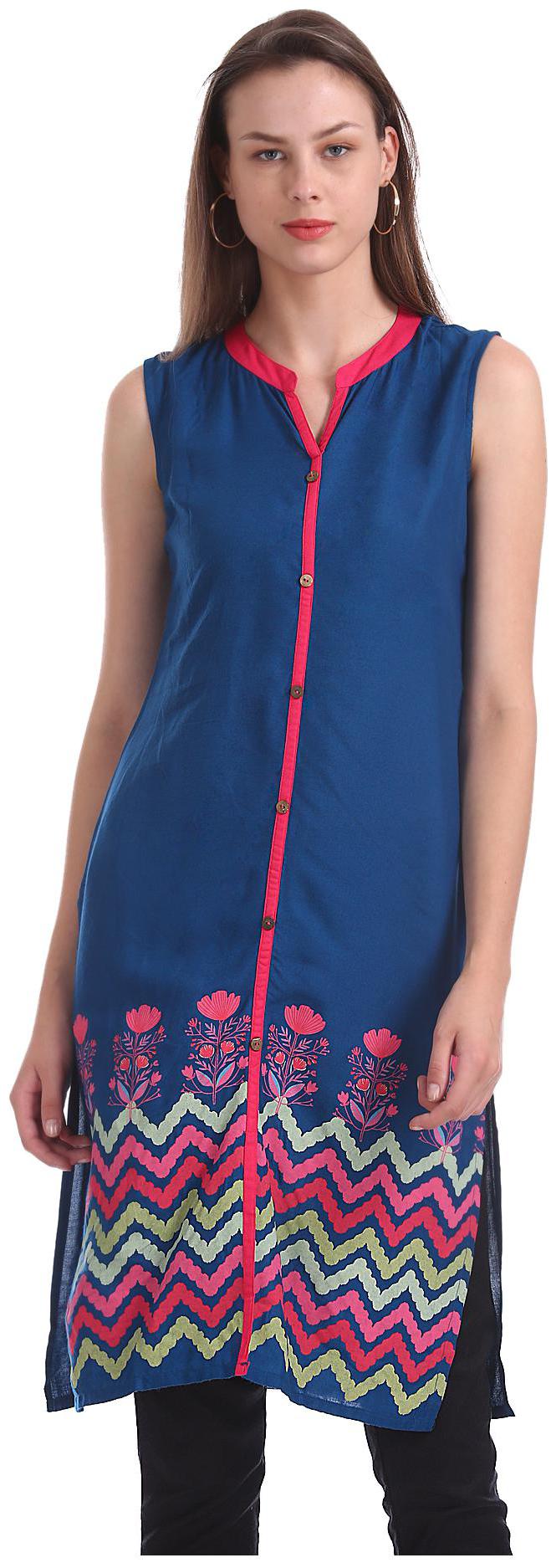 

Karigari Women Blue Printed Straight Kurta