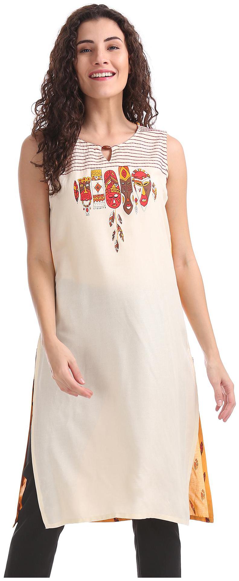 

Karigari Women White Printed Straight Kurta