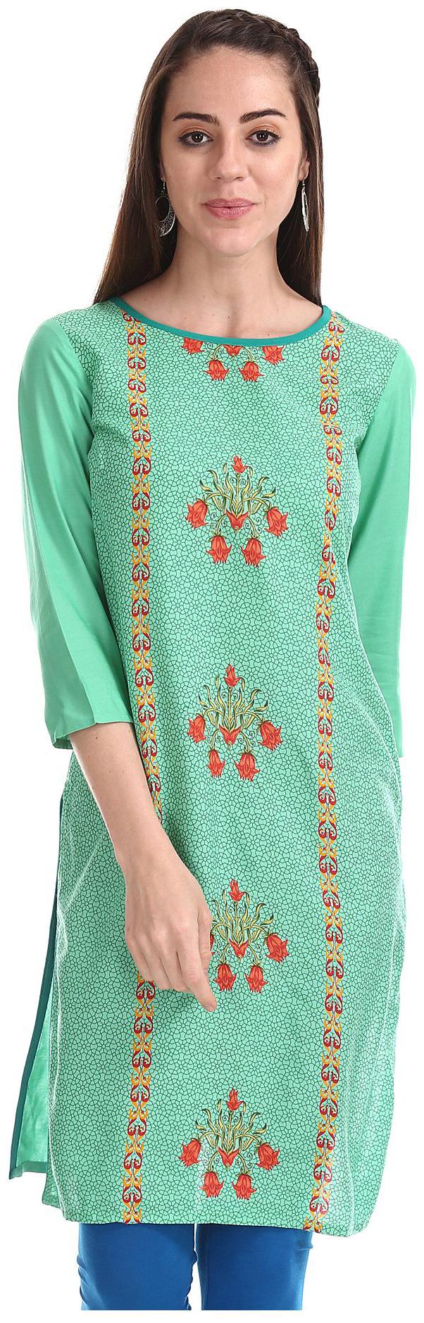 

Karigari Women Green Printed Straight Kurta