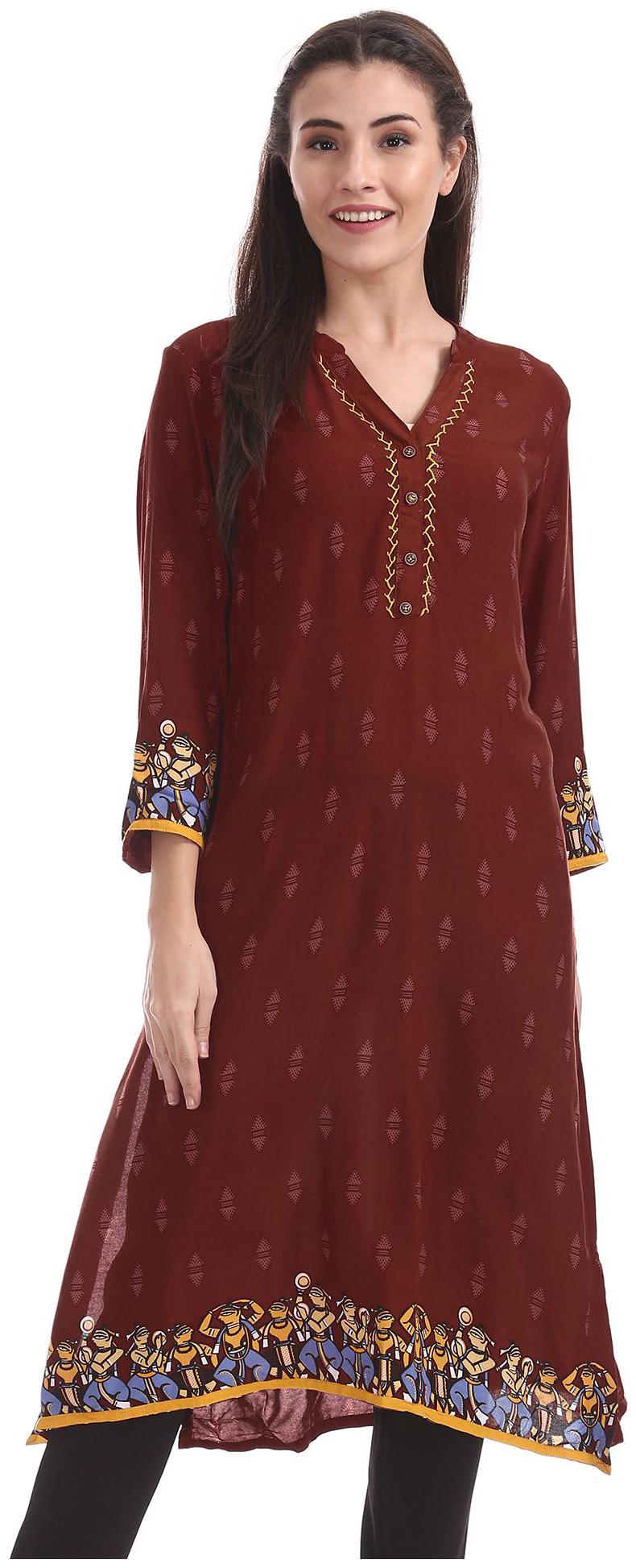 

Karigari Women Brown Printed Straight Kurta