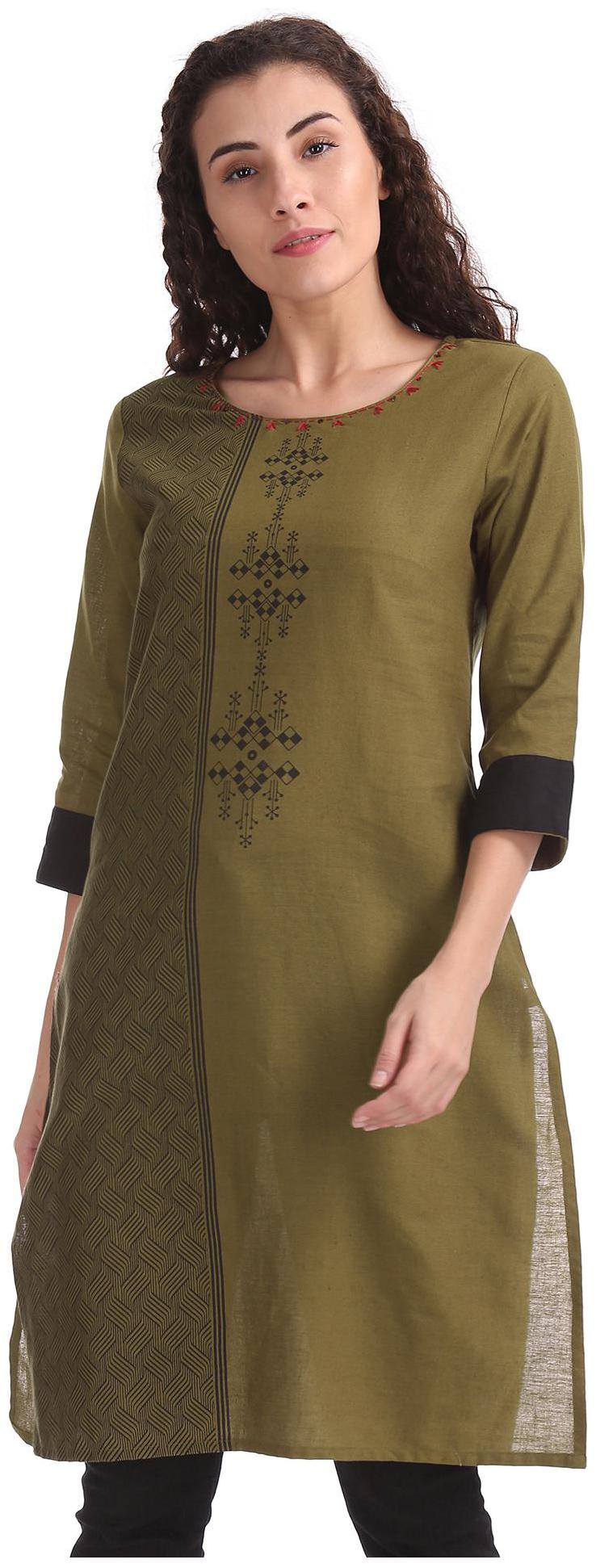 

Karigari Women Green Printed Straight Kurta