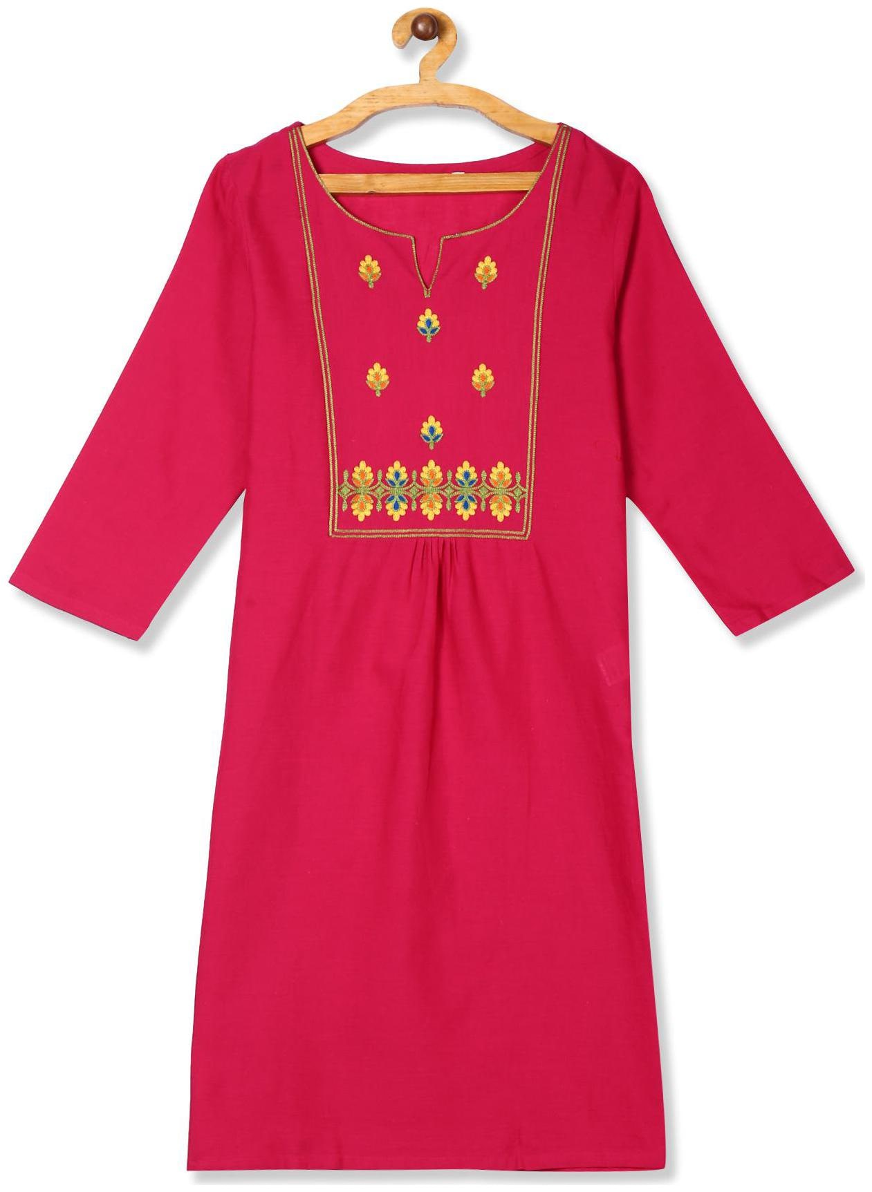 

Karigari Women Pink Embroidered Straight Kurta