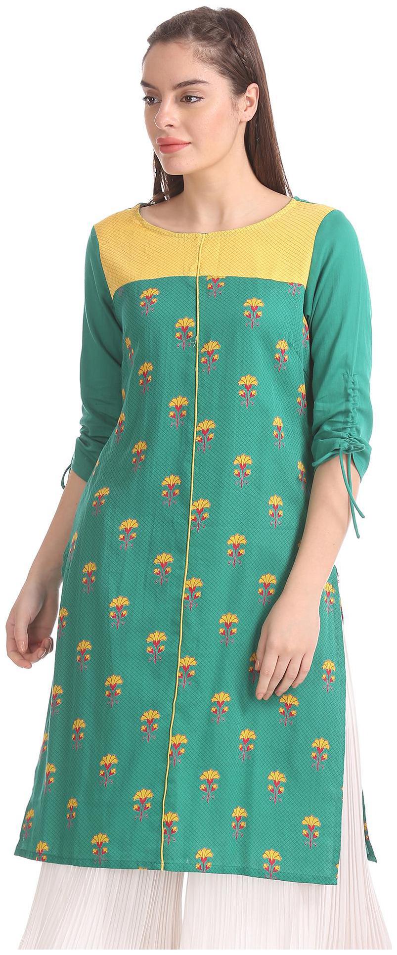 

Karigari Women Green Printed Straight Kurta