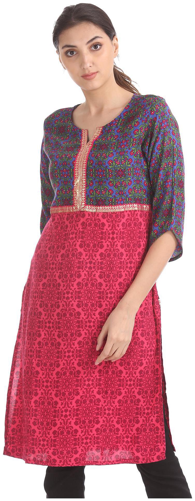 

Karigari Women Pink Printed Straight Kurta