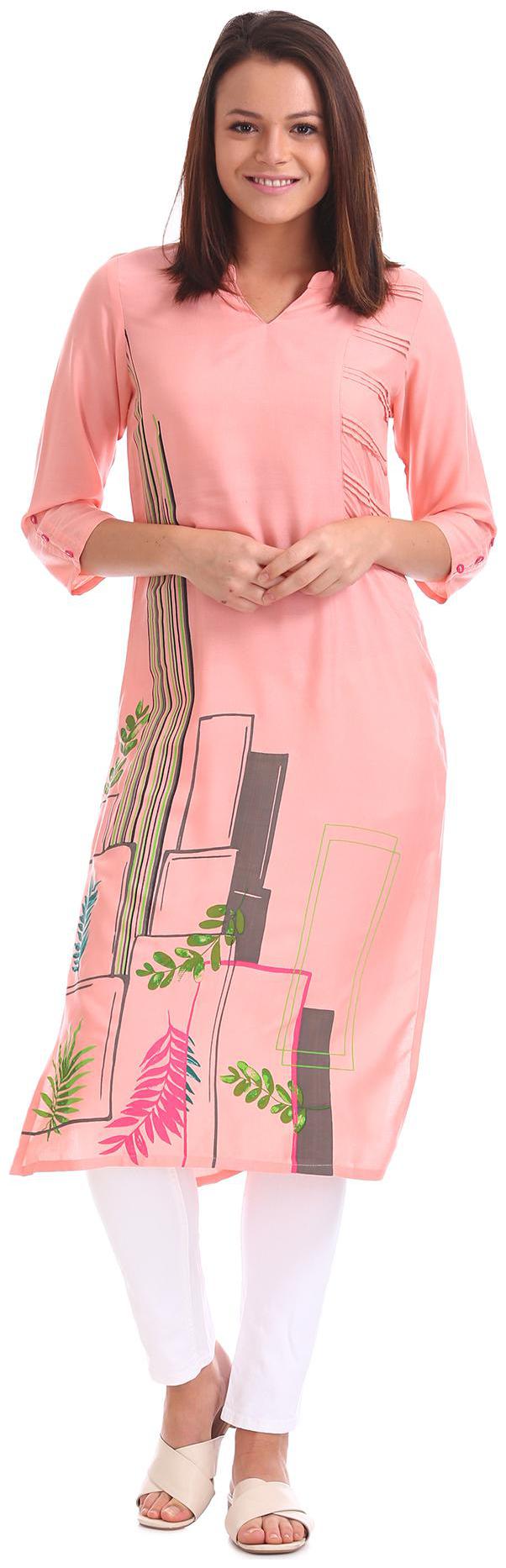 

Karigari Women Pink Printed Straight Kurta