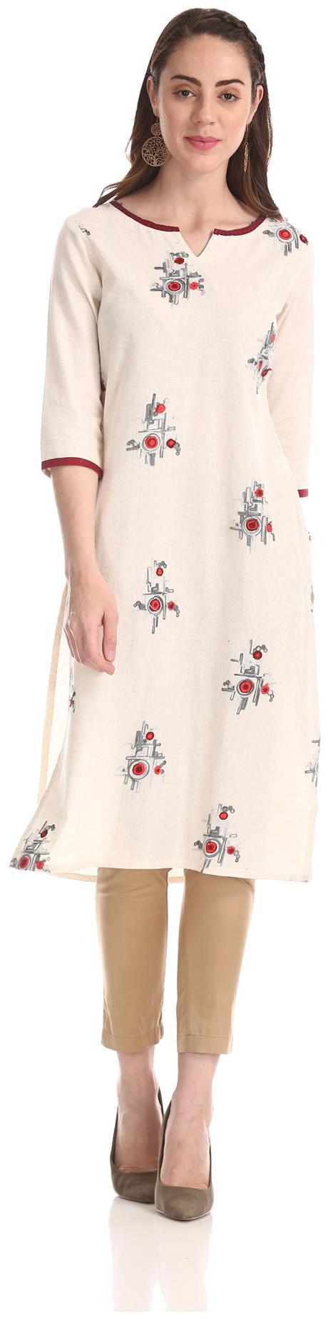 

Karigari Women White Embroidered Straight Kurta