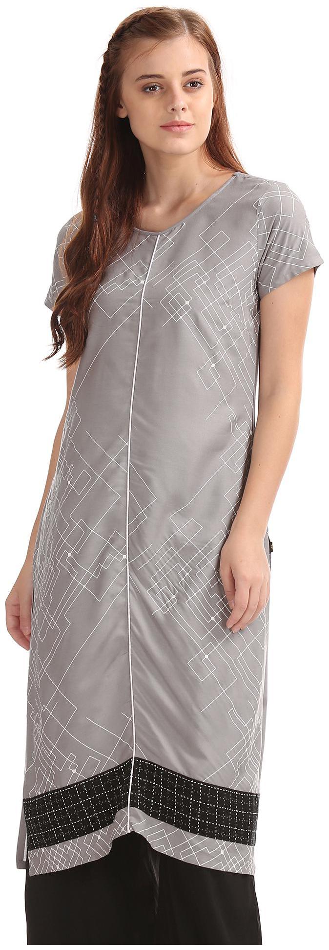 

Karigari Women Grey Printed Straight Kurta