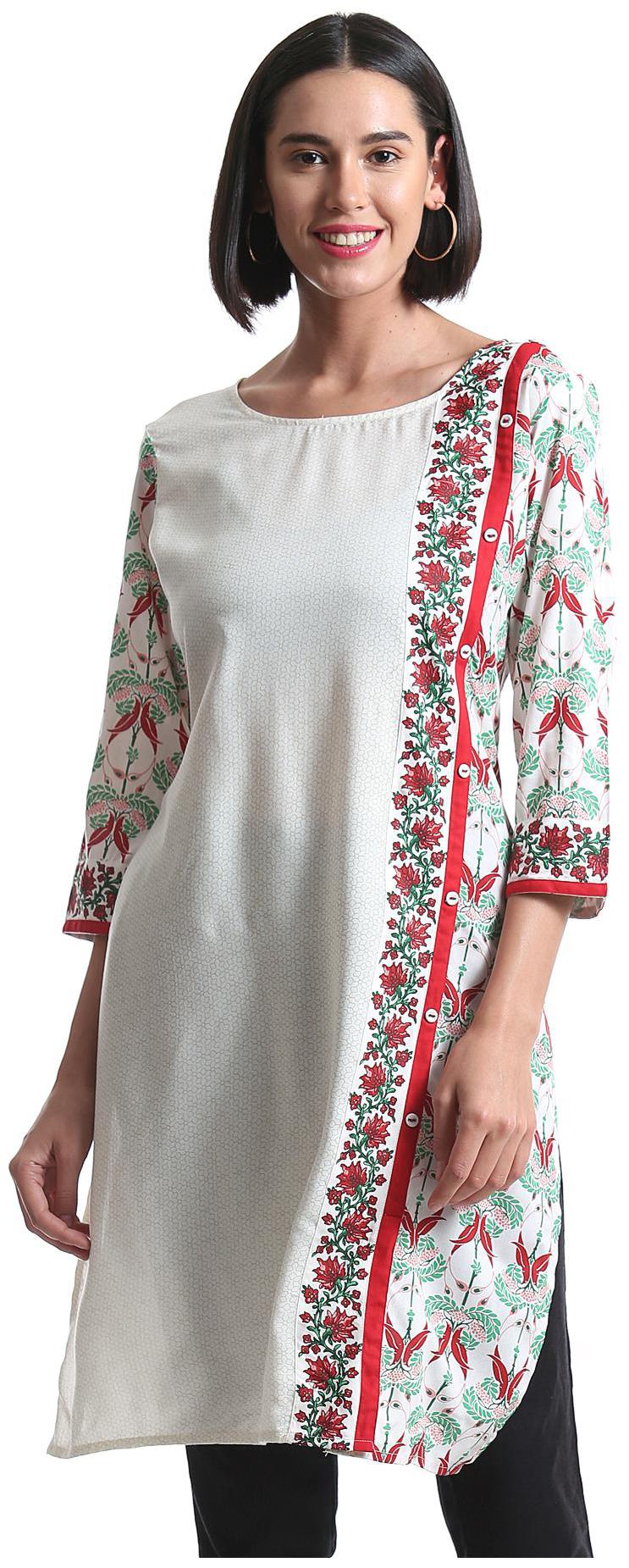 

Karigari Women White Printed Straight Kurta